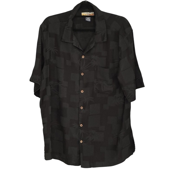 Havana Jack's Cafe Men's XL Black Check Silk Blend Short Sleeve Shirt - Picture 5 of 5